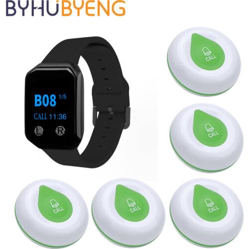 BYHUBYENG Restaurant Pager Wireless Waiter Calling System FM 433MHz Watch Receiver Call Button Transmitter Relogio Digital
