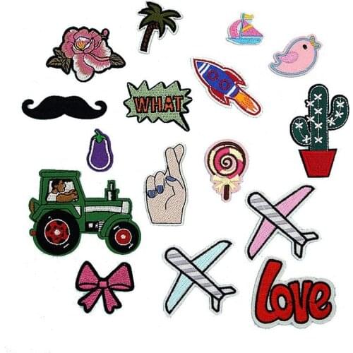 PGY Cartoon Cactus Animals Parches Embroidery Iron on Patches for Clothing DIY Foods Stripes Clothes Flower Stickers Appliques