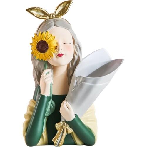 YL Nordic Style Sunflower Girl Bouquet Decoration Flower Arrangement Modern Living Room TV Cabinet Hallway Home Decoration