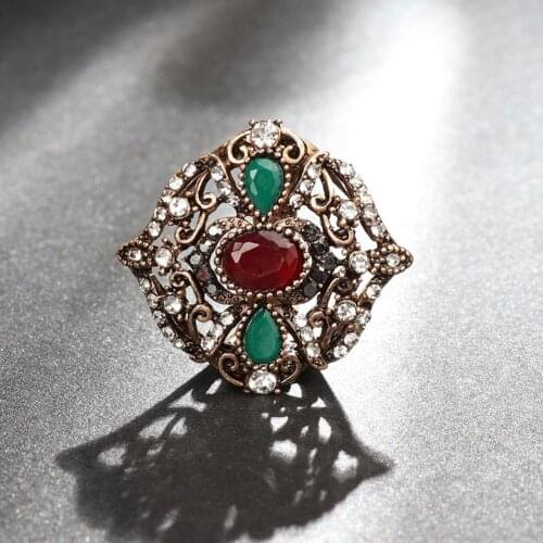 Luxury Retro Women Teardrop Oval Shiny Rhinestone Flower Finger Ring Jewelry