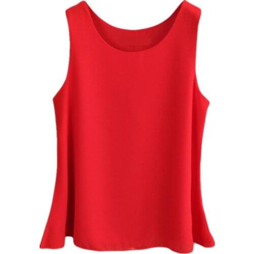 S-6XL New Womens Chiffon T-shirt Summer 2020 Casual All-match Solid color Sleeveless T-shirts Loose Tops Tees Female Plus Size