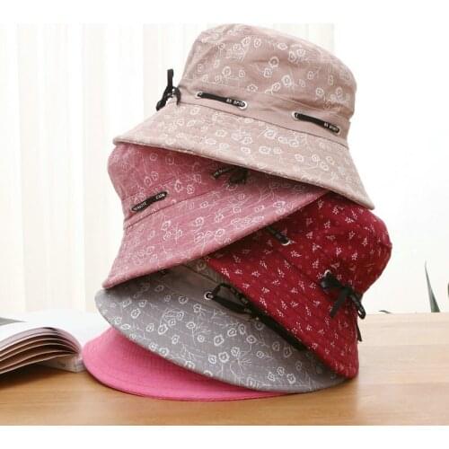 New Fisherman Hat Drawstring Floral Casual Sun Protection Cap Flat Foldable Woman Spring Summer Japanese Style Light Basin Hats