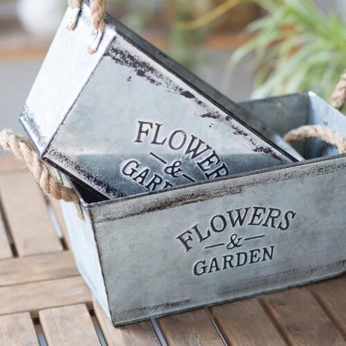 Flowers Garden Twine Handles Iron Vase Succulent Plant Container Balcony Decor