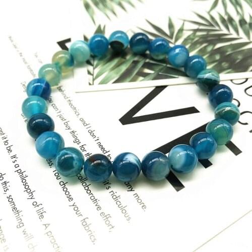 Handmade Stretch Men Bracelet Nature Stone 6-12 MM Blue Lace Agates Round Bead Really Color Not Dyed Yoga Jewelry For Good Lucky