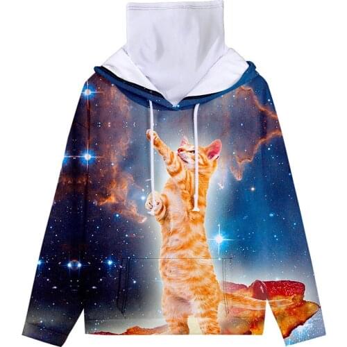 3D Galaxy Space Hoodies Fashion Men/Women Long Sleeve Outerwear Kawaii Animal Cat 3d Sweatshirts with Seamless Headscarf Sets