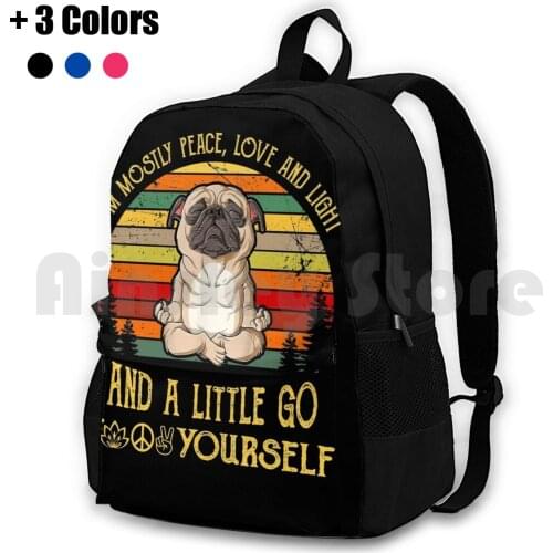 I'M Mostly Peace , Love And Light Retro Retro Vintage Outdoor Hiking Backpack Waterproof Camping Travel Pug Pugs Pet Animal Dog
