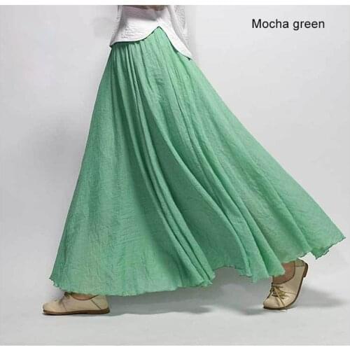 2 Layers Skirts 20 Colors Womens Elegant High Waist Linen Maxi Skirt 2021 Summer Ladies Casual Elastic Waist