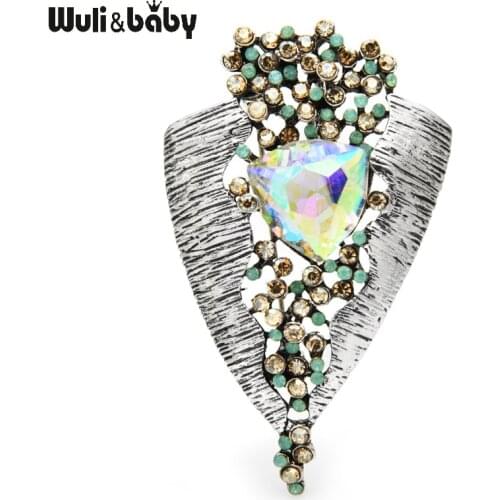 Wuli&baby Crystal Geometric Brooches For Women Metal 2-color Flower Weddinga Party Casual Brooch Pins Gifts