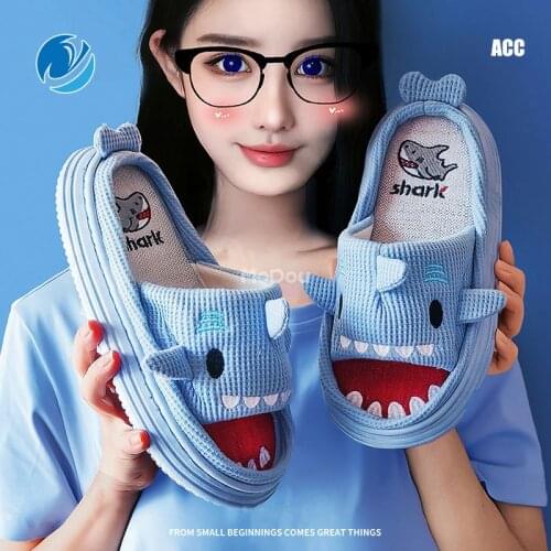 Mo Dou 2021 New Summer/Spring Slippers Open Toe Cute Cartoon Shark Shape EVA Thick Sole Indoor Quality Designer Shoes Women Men