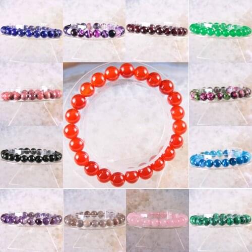 Handmade Bangle For Women 8MM Natural Stone Blue Lapis Pink Crystal Green Malachite Red Garnet Round Bead Stretch Bracelet 1Pcs