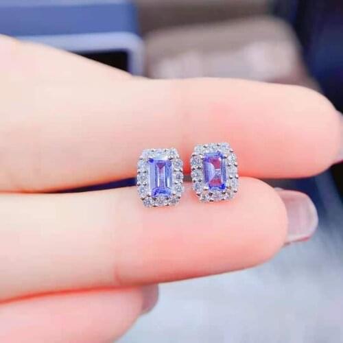 Natural Square Tanzanite Earrings S925 Pure Silver Fine Fashion Charming Jewelry for Women Free Shipping MeibaPJFS