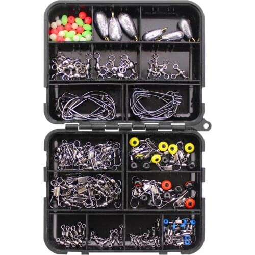 160pcs/box Fishing Accessories Kit Including Jig Hooks fishing Sinker weights fishing Swivels Snaps with fishing tackle box Fish