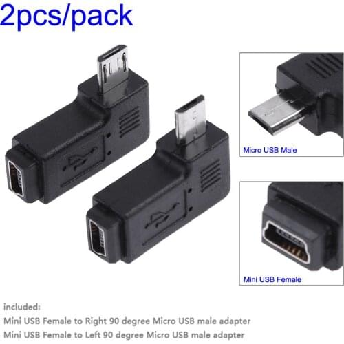 2pcs 90 Degree Mini USB Female to Micro USB Male Adapter Connector Mini USB Female to Right 90 Degree Micro USB Male Adapter