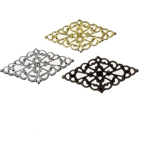 20 pcs/lot 23*45mm diamond Metal Filigree Flowers Slice Charms base Setting Jewelry DIY Components Findings