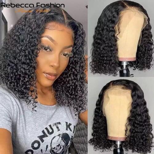 Jerry Curly 13x4 Lace Front Wig Short Bob Frontal Human Hair Wigs Deep Wave Brazilian Remy Pre Plucked 4x4 Closure 200% Density