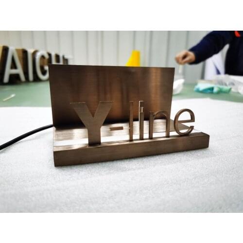 3D Advantising Metal luminous Logo Vintage Brushed Titanium Stainless Steel Signage for Shop Counter Decoration