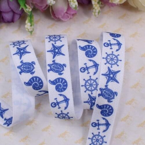5/8" heat transfer boat anchor printed fold over elastic for Maritime Festival celebration, 100 yards per lot