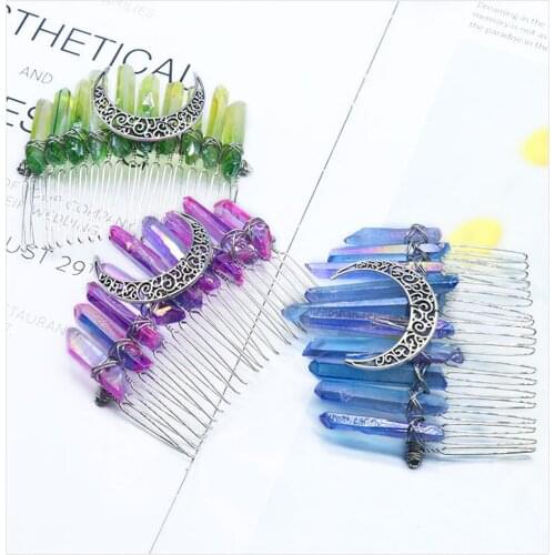 6pcsWitches day Hair Accessories White Crystal Electroplated Seven Color Column Moon Hair Comb DIY Winding Silk Hair Accessories