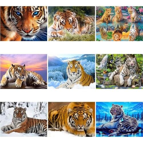 DIY 5D Diamond Painting Full Round Drill Tiger Diamond Embroidery Animal Cross Stitch Rhinestones Handmade Art Gift Home Decor