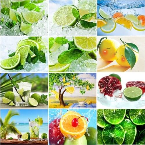 DIY 5D Diamond Painting Lemon Full Round Diamond Embroidery Fruit Cross Stitch Kits Mosaic Picture of Rhinestone Wall Art Decor