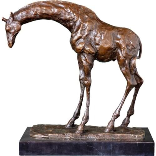 Bronze Giraffe Statue Wildlife Animal Sculpture Art Marble Base Classy Indoor Decoration