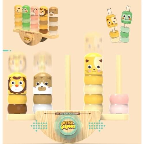 Wooden Balance Building Blocks Montessori 2 in 1 Wood Tumbler DIY Wooden Beads Seesaw Balancing Board Kids Educational Toys