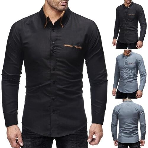 Mens Shirt Long Sleeve Turn Down Collar Color Matching Cardigan Shirt Casual Single-Breasted Patchwork Tops