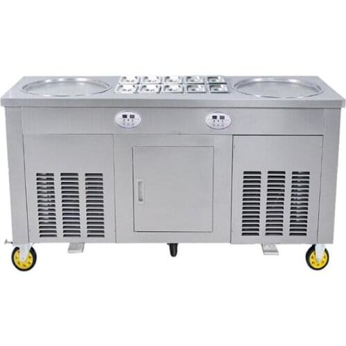 Fry Double Pans Fried Ice Cream Roll Machine Electric Tray Cold Table Frozen Equipment