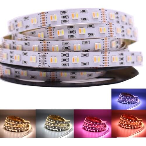 New 5M DC12V/24V 5050 RGBWW 5 color in 1 led chip flexible LED Strip light RGB+cool White&warm white,white PCB 60Leds/m IP30/67