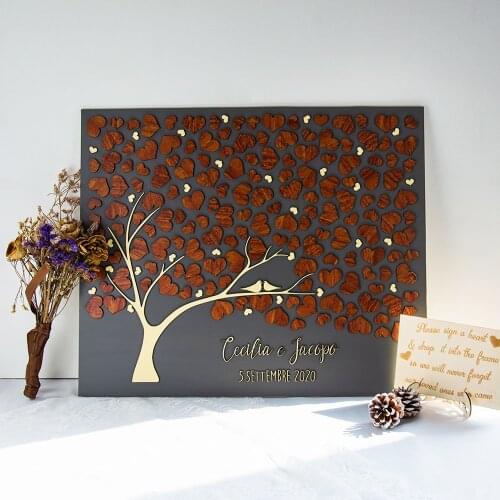 Personalized 3D Wedding Guest Book Alternative Wood Heart Wedding Guestbook 3D Guest Book Birds on Branch Rustic Wedding Decor