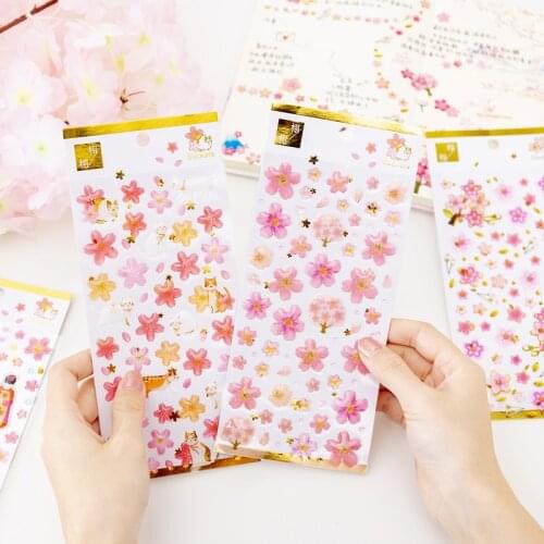 Kawaii Cherry Blossoms Stcikers Scrapbooking Diary 3D Flower Phone Stickers Material Decorative Label Stationery Sticker Pack