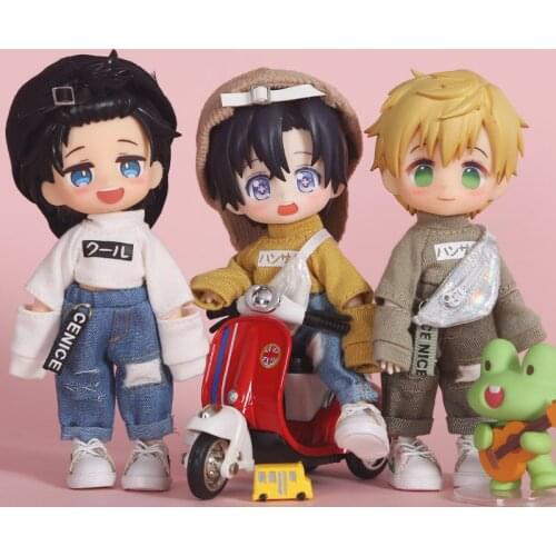 Cool OB11 Clothes Fashion Long Sleeve Hoodie Ripped Denim Trousers for OBitsu11 Molly 1/12 BJD Dolls