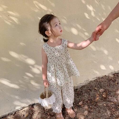 2021 Summer Korean Style Baby Girls Clothing Sets Polka Dots Printed Tops Pants 2pcs Toddlers Kids Princess Backless Outfits