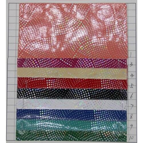 Laser dot synthetic PVC leather Holographic artificial silver base dot colorful laser leather fabric