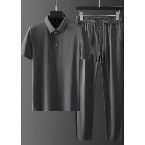 2021 Summer Ice Silk Mens Sets (t-shirt+pants) Luxury Short Sleeve Sport Casual Male Sets Elastic Waist Slim Fit Man Suits 4XL