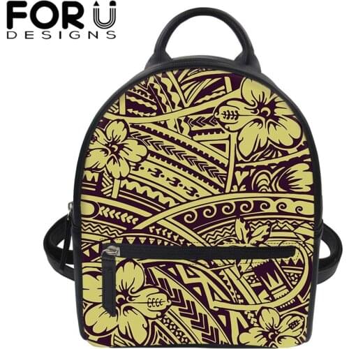 FORUDESIGNS Mini Bag Pack for Women Hibiscus Polynesian Tattoo Desgin Luxury Pu Leather Backpack Fashion Mochilas Bolso Mujer