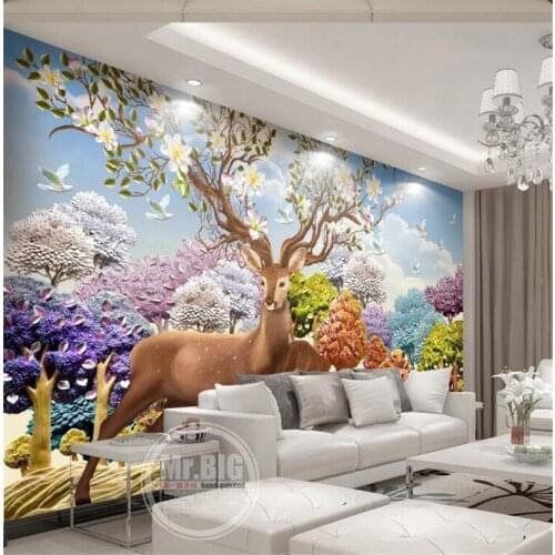 Custom photo mural 3d wallpaper Embossed dreamy forest deer background home decor 3d wall murals wallpaper for living room