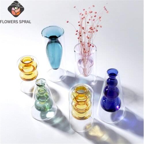 New Nordic Glass Vase Household Small Vase Hydroponic Plant Glass Vase Room Decoration Dried Flower Decoration Transparent Vase
