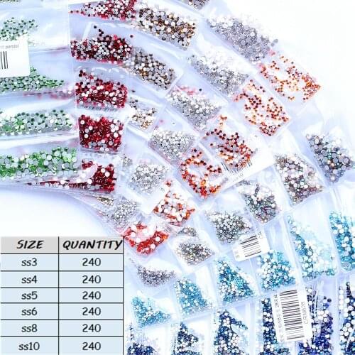 New 54 Colors SS3-SS10 Small Sizes Nails Art Crystal Glass Rhinestones For Nails 3D Nail Art Decoration Low Shipping Cost Bulk