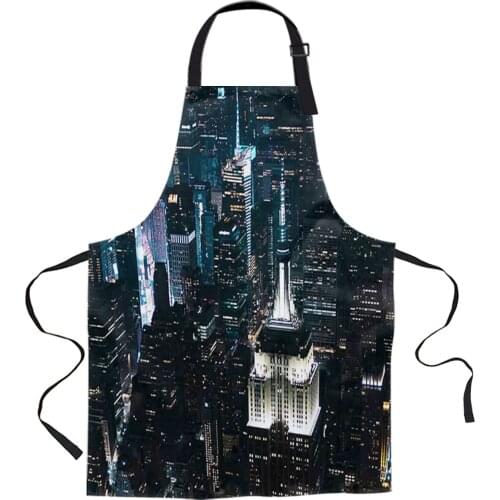 New York City Night View Printed Kitchen Cooking Baking Aprons Canvas Sleeveless For Women Man Kids Home Delantal Cocina