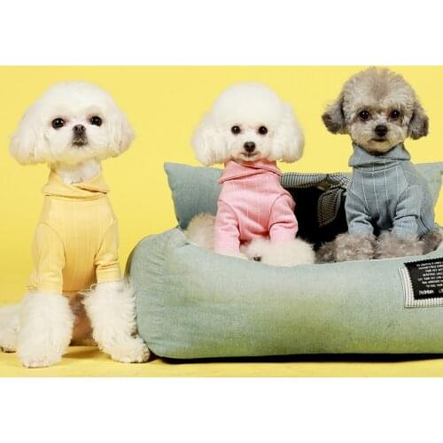 Autumn Winter Dog Clothes Shirt for Small Dogs Girl Long Sleeves Warm Cotton Stretchy Dog Knitwear Lapel Stripe Dog Clothing Boy