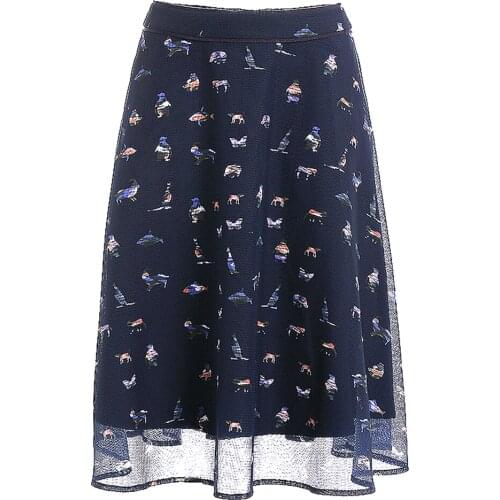 Govani autumn new women high waist A-shaped graphic animal printed mesh midi skirt