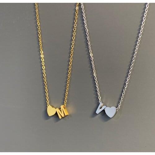 Simple Customize A-Z Letter Name Heart Pendant Charm Necklace for Women Men Gold Color 26 Initial Alphabet Steel Chain Necklaces
