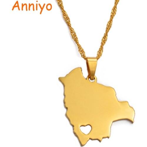Anniyoc Bolivia Map Pendant & Necklaces for Women Gold Color Bolivians Maps Jewelry Patriotic Gifts #018321