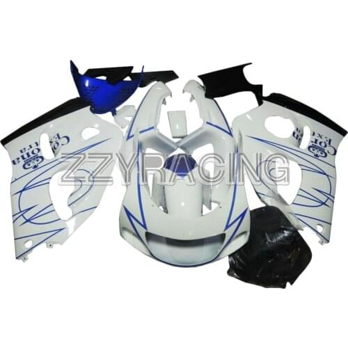 Full Motorcycle Fairings Kit for Suzuki GSXR600 1996 1997 1998 1999 GSXR750 96 97 98 99 ABS Plastic Body Work White Blue Stripes