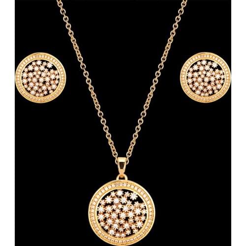 Simple copper full zirconium micro-inlaid hollow round pendants and earrings womens jewelry set classic party fashion accessori