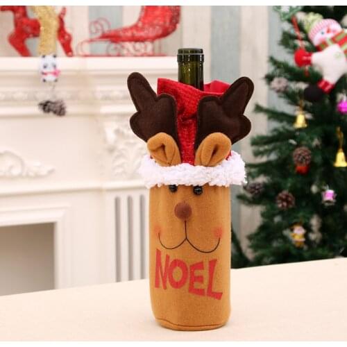 Christmas Wine Bottle Decor Set Deer Bottle Cover Clothes Snowman Bottle Apron Kitchen Decoration for New Year Xmas Dinner Party