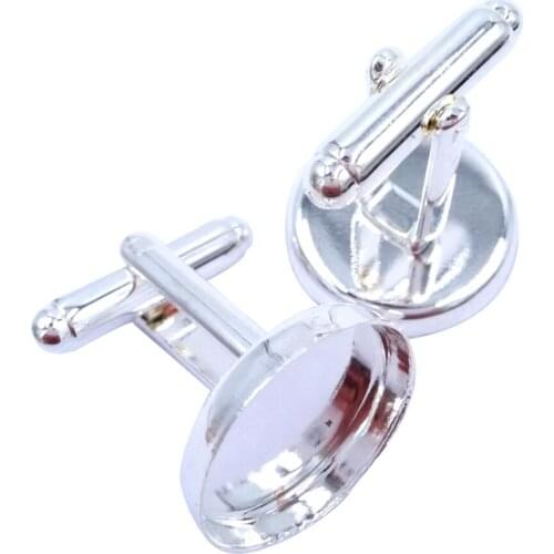 Silver Cufflinks Blanks French Cufflink Base 16mm 18mm 20mm 25mm Round Cabochon Setting DIY Cuff Links Findings for Men CL042
