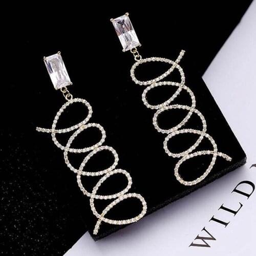 White Gold Color Geometric Cubic Zircon Long Drop Earrings Crystal Fashion Dangle Earrings Women Jewelry Accessories YEA066