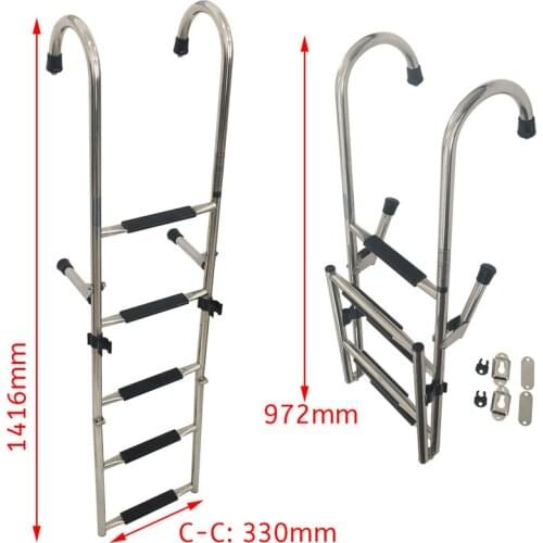 1.41m boat accessories marine 5 Step Under Platform Boat Ladder Stainless Steel Boarding Telescoping Ladder